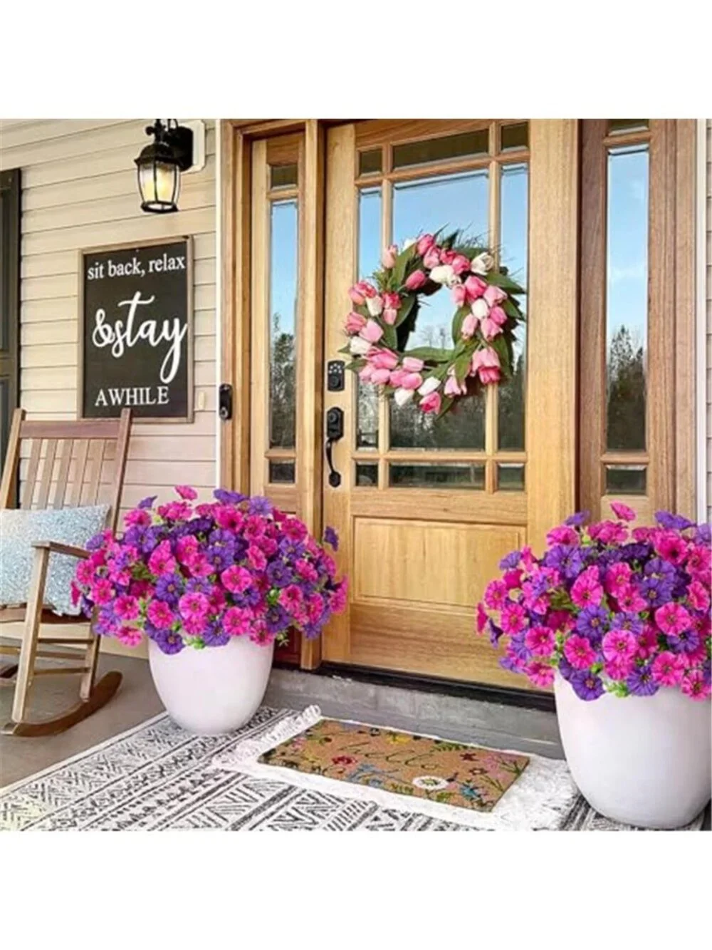 Artificial Morning Glory Flowers Faux Outdoor Plants Purple Floral Decor Set